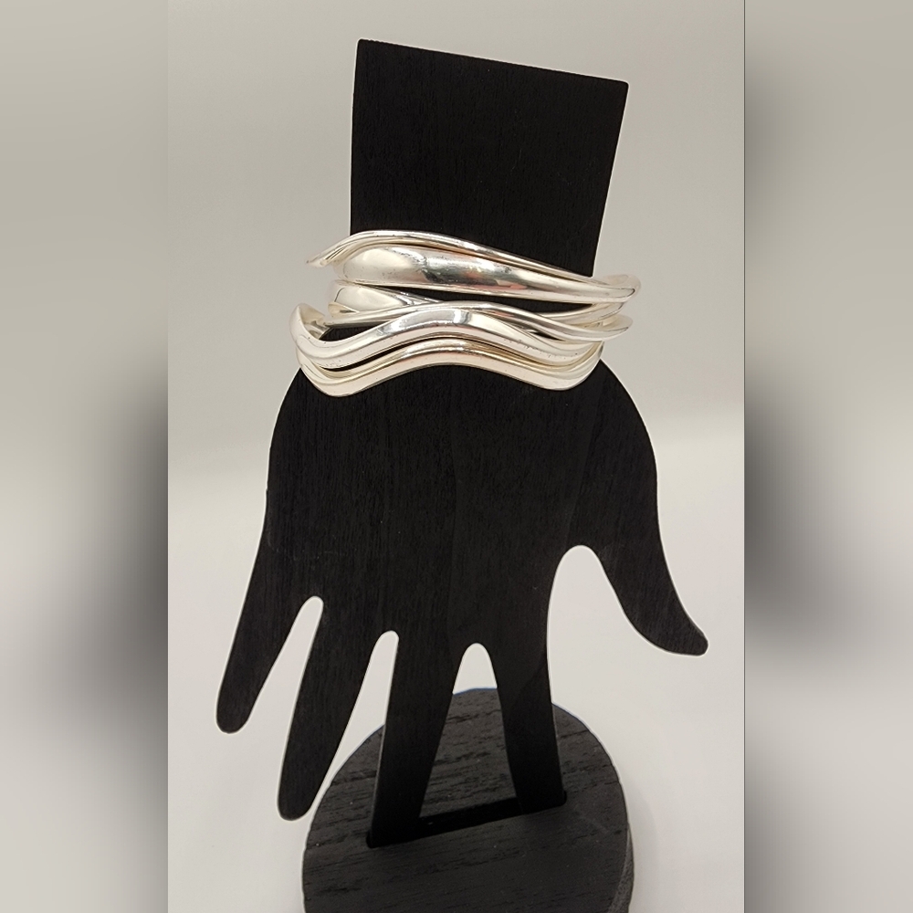 Silver-tone Wave Cuff Bracelets - Set Of 6